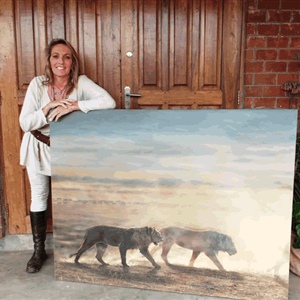Davina Dobie kenyan artist hunting lions dust landscape wildebeest migration.gif